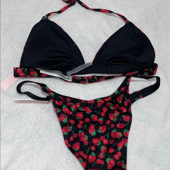 Victoria's Secret Black and Red Strawberry/ Cherry Bikini Set - Picture 2 of 7